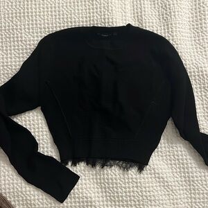 Cropped knit sweater with lace detail